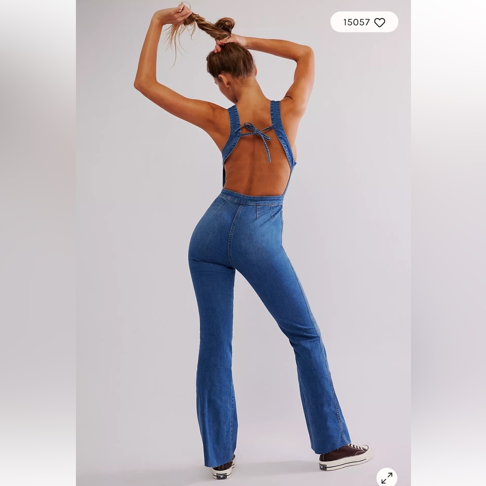 Free People Blue Denim Strapless Jumpsuit - Picture 2 of 9